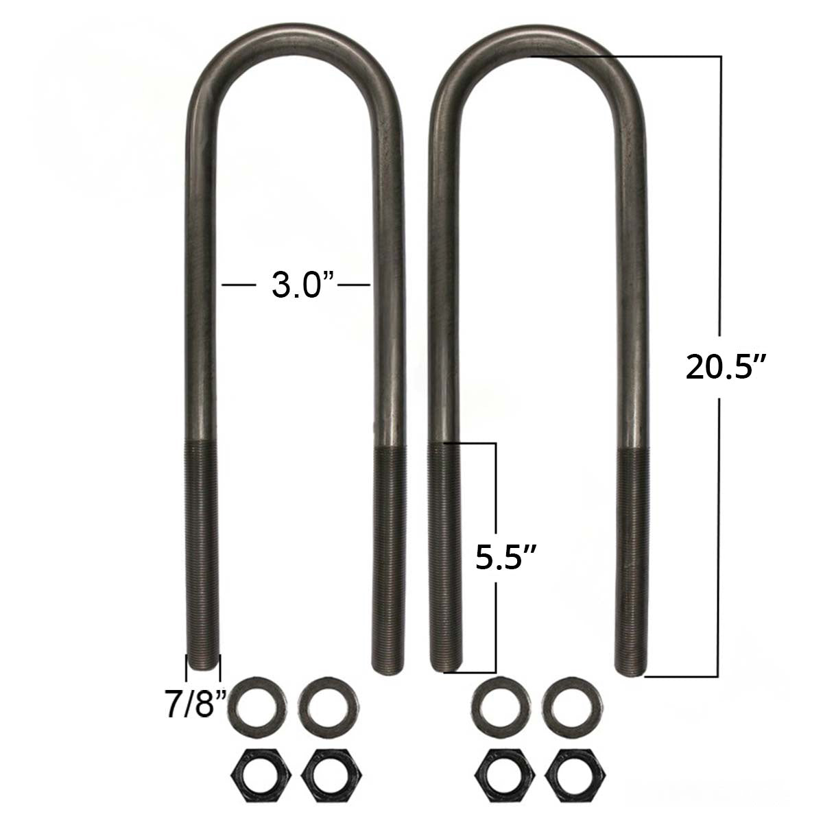 U-Bolt Kit - 7/8" Diameter - 3" Round - 20-1/2" Leg Length Length - Part Number AUBK8161-204