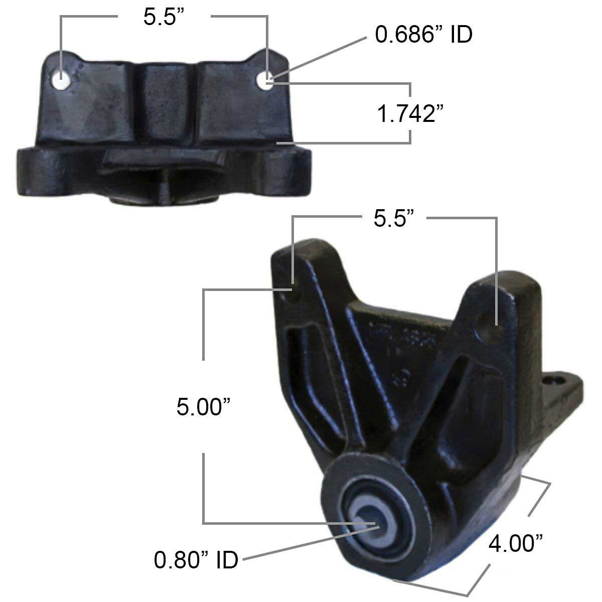 Freightliner leaf spring hanger MFL4635 measurements.