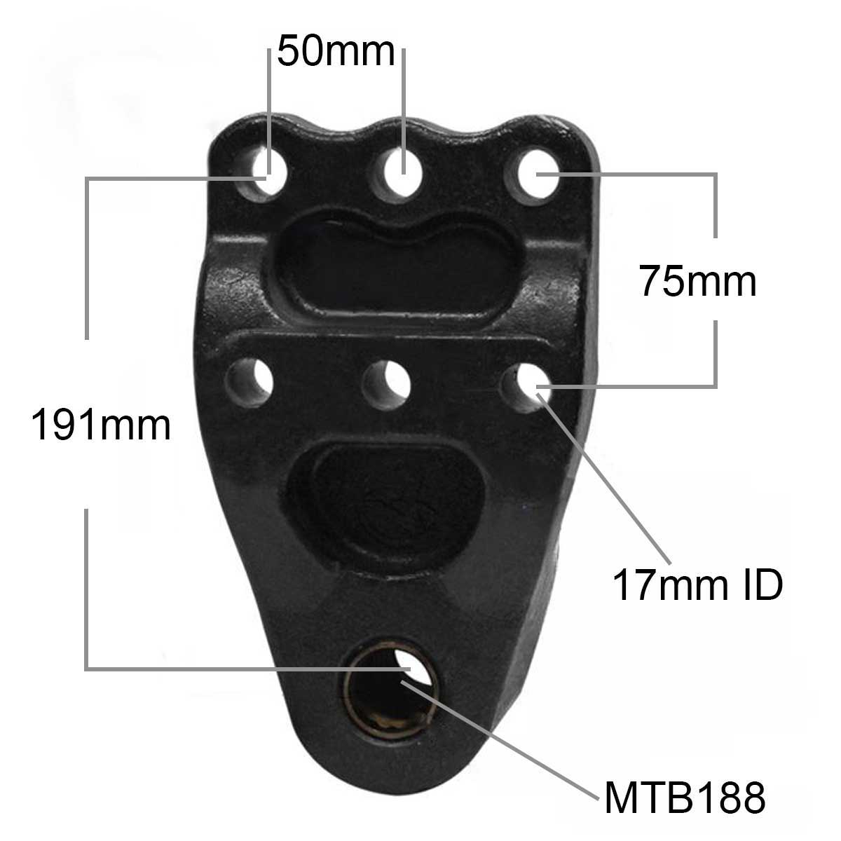 Freightliner front leaf spring hanger MFL46546 measurements.