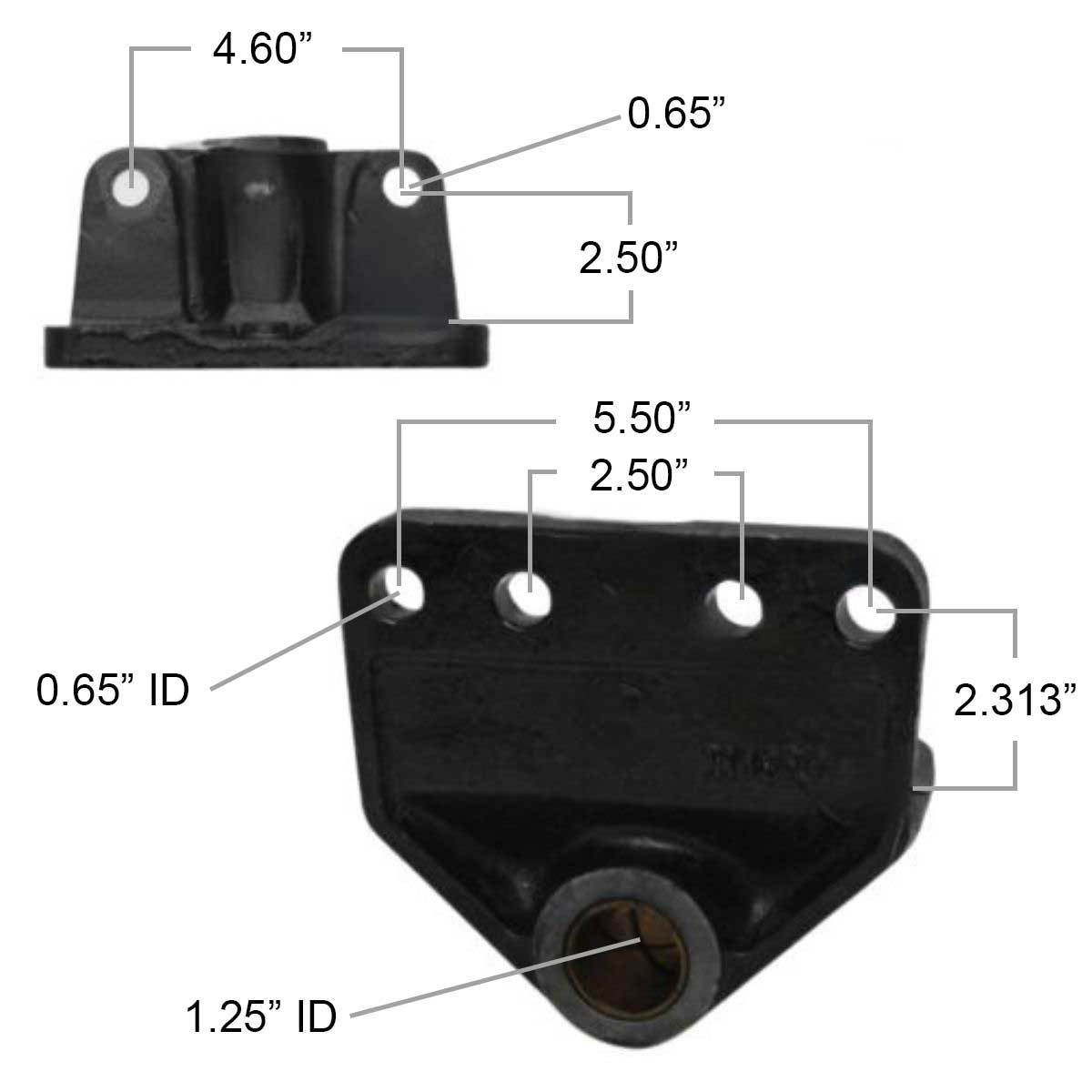International leaf spring hanger M1878 measurements.