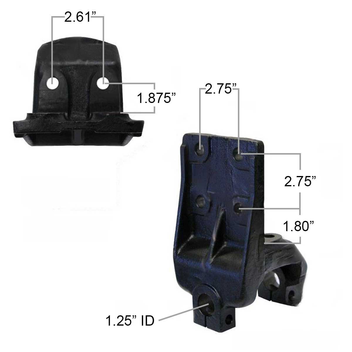 International leaf spring hanger MI17258 measurements.