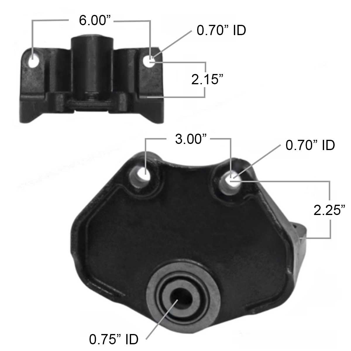 International leaf spring hanger MIH55491 measurements.