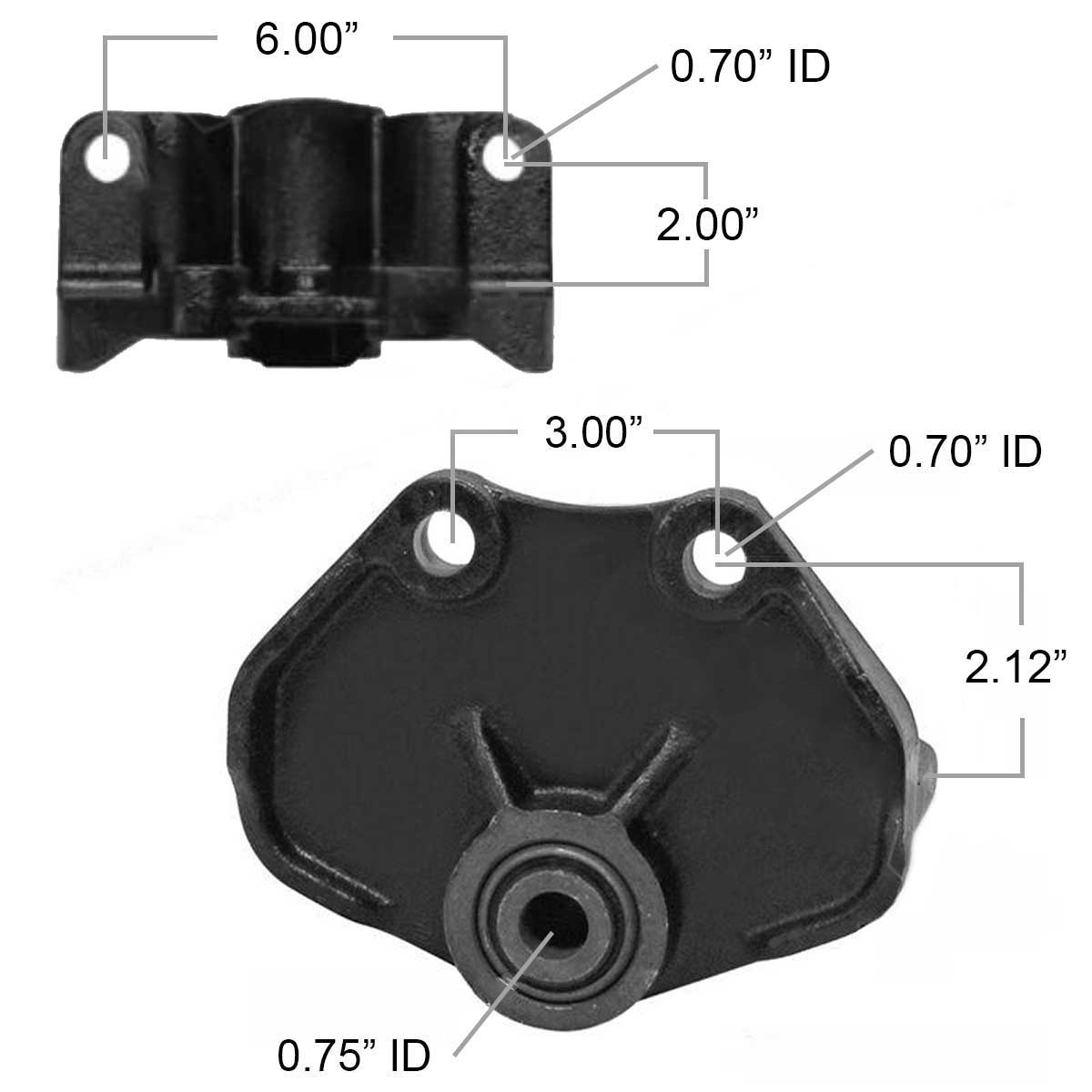 International leaf spring hanger MIH5581 measurements.