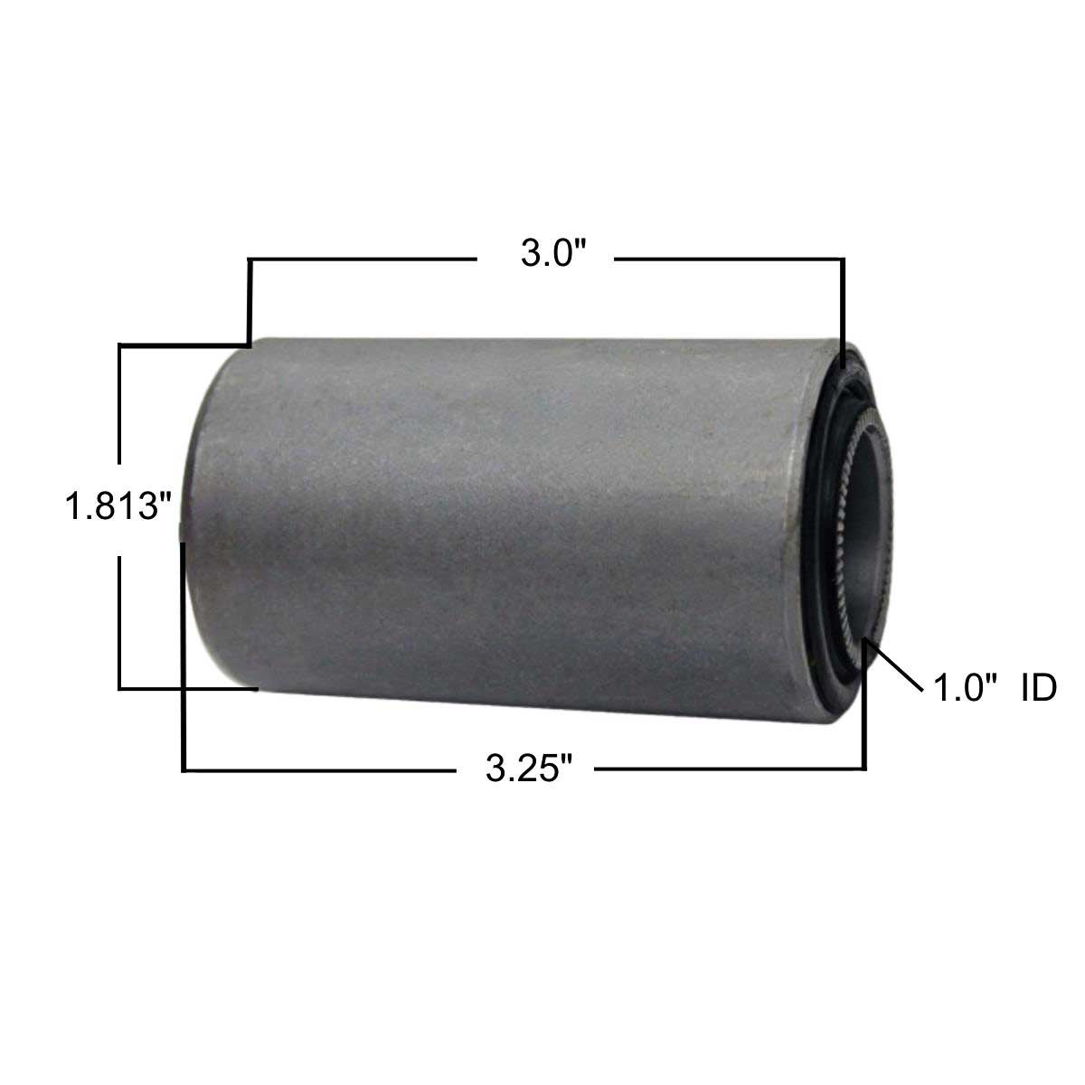 Rubber encased leaf spring bushing RB-75 measurements.