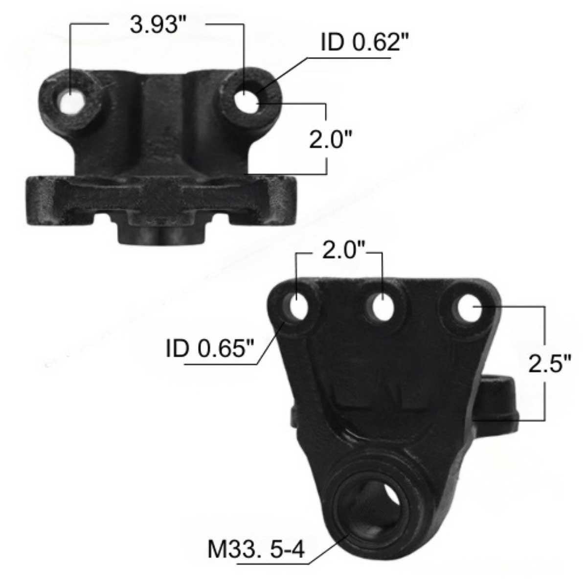 Volvo and Mack leaf spring hanger MV1643 measurements.