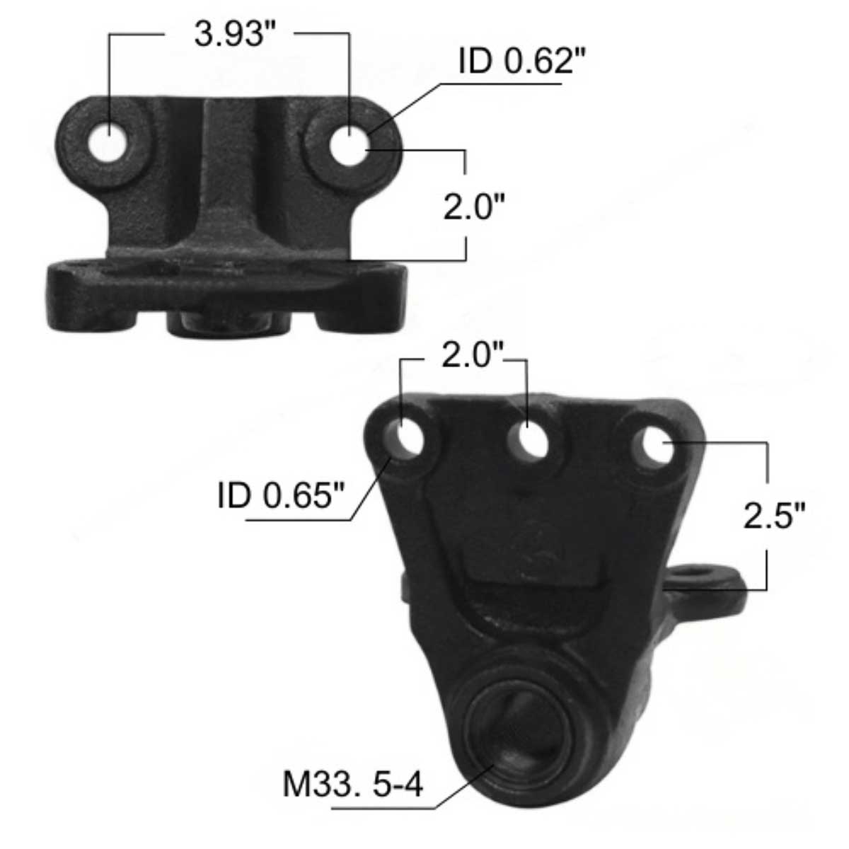 Volvo and Mack leaf spring hanger MV1645 measurements.