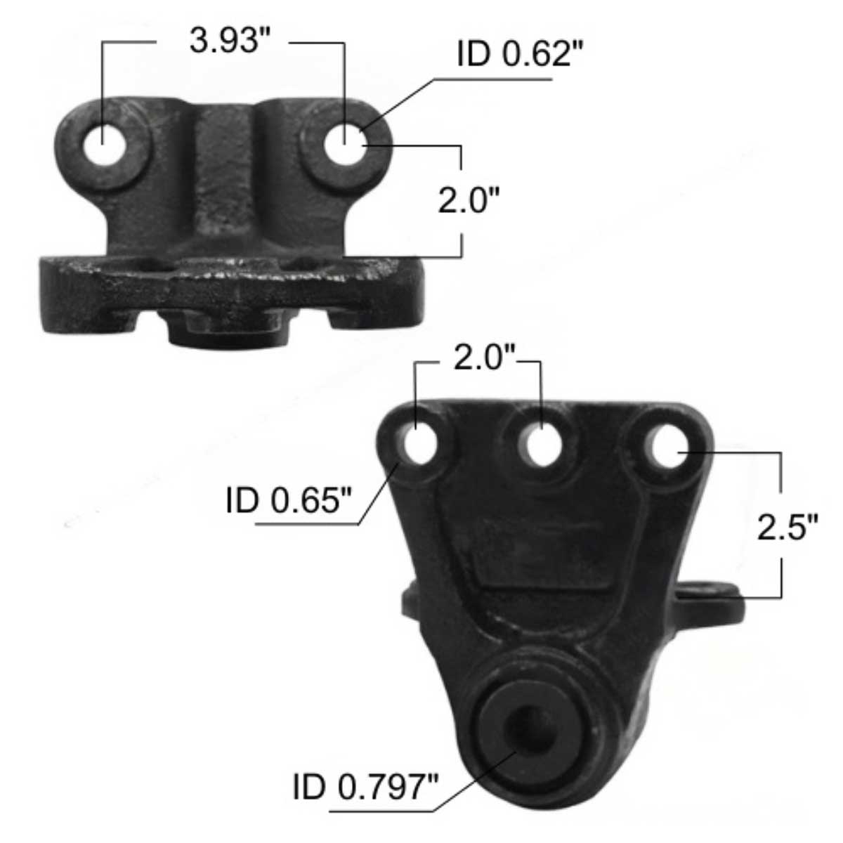 Volvo and Mack leaf spring hanger MV1657 measurements.